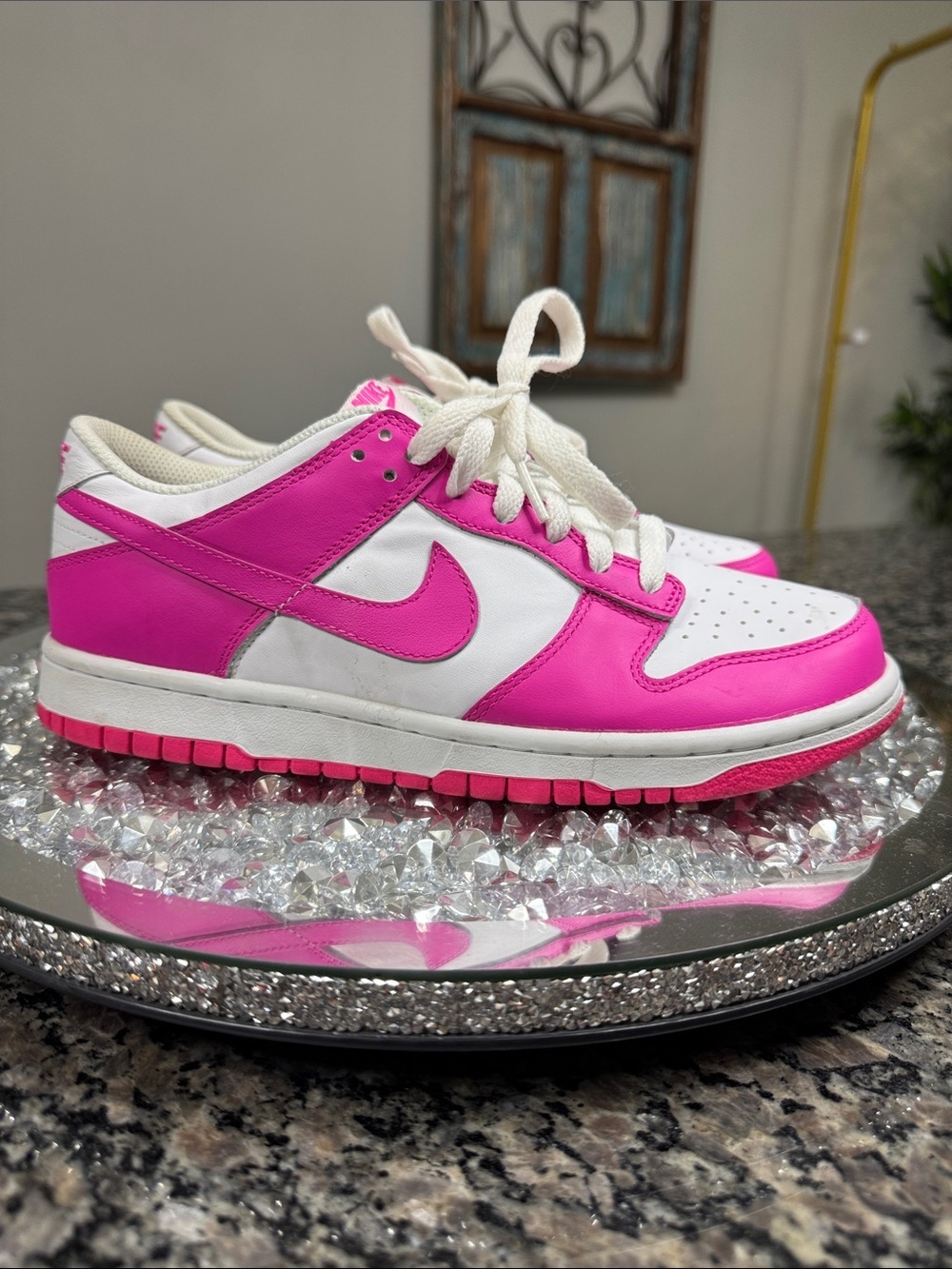 Nike dunk Low-Top Sneaker in Hot Pink and White EUC 6.5Y or 8.5W